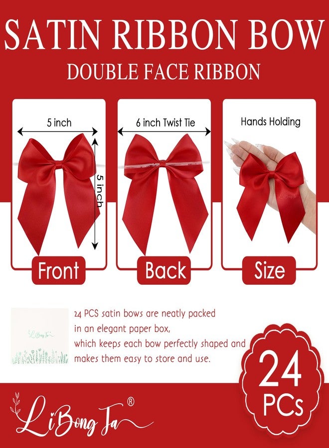 LiBongTa 24 PCS Red Bows for Gift Wrapping 5" Pre-Tied Twist Tie Bows Red Satin Ribbon Bow for Presents Candy Treat Bags Wine Bottle DIY Crafts Birthday Party Favors Wedding Decor - Image 2