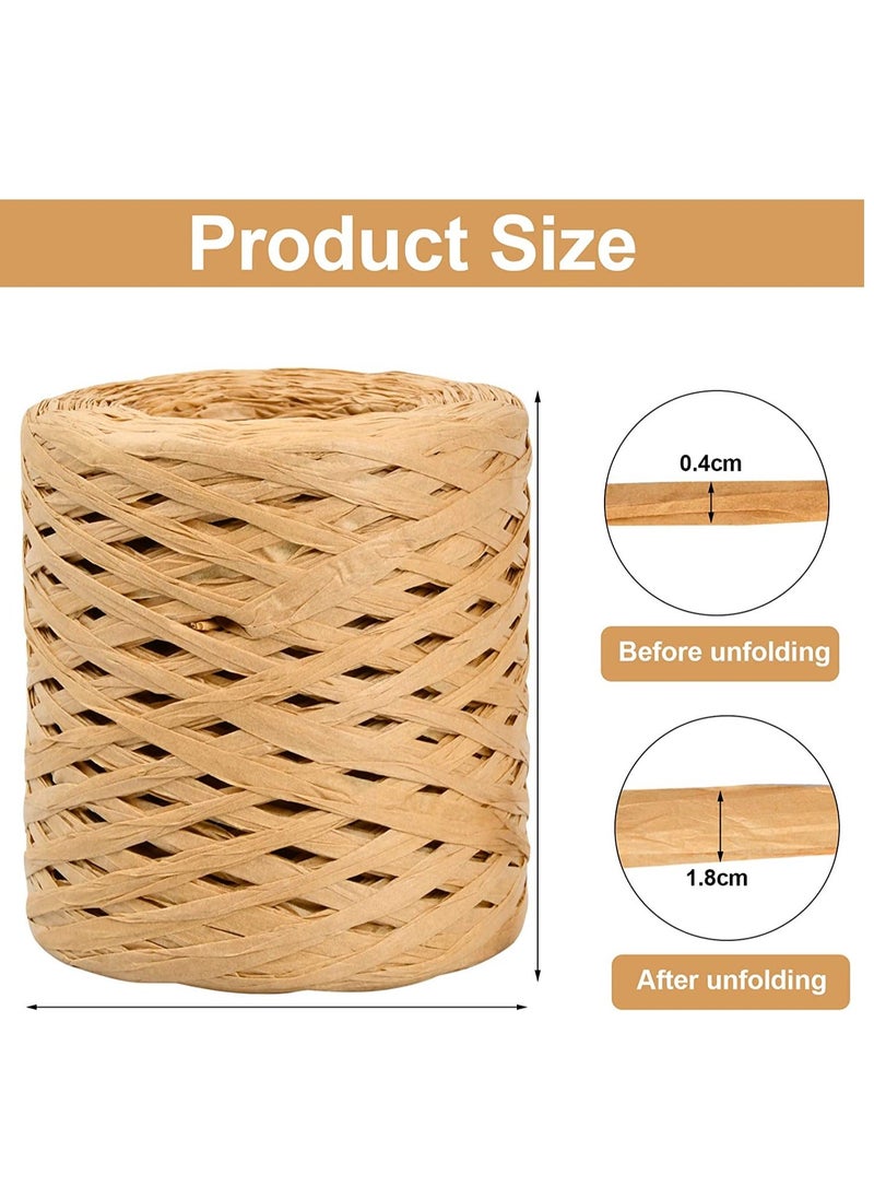 Generic - 3 Rolls Raffia Paper Ribbon, 200M Matte Paper String Ribbon, Ribbon Packing Tw i n e for Festival Gift Wrapping, DIY Art Craft Decoration, Fixed Bouquet Brown - Image 1