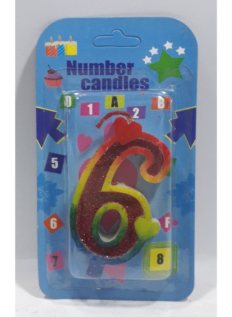 Candle lights - English number shape with a small heart on top (number 6) - unscented - small - colored + bronze spray - for birthdays, baby showers, and special occasions (Offer includes 3 number candles (6) + 2 free number candles (1, 2)) - Image 1