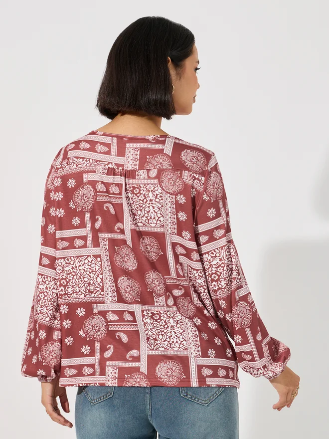 Aria Romance ARIA ROMANCE Patchwork Print Relaxed Fit Top