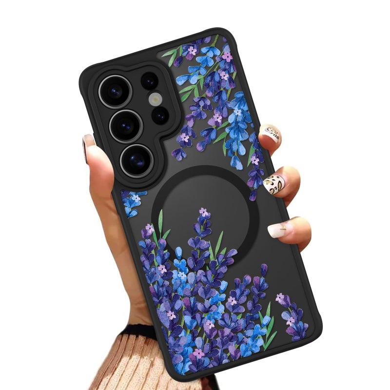 OOK Case Fit for Samsung Galaxy S26 Ultra 6.9 Inch (Wireless Charging Compatible) Purple Floral Flowers Lavender Phone Cover Soft TPU + Hard PC Anti-Scratch Shockproof Magnetic Case for Women - Image 1