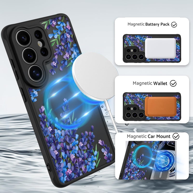 OOK Case Fit for Samsung Galaxy S26 Ultra 6.9 Inch (Wireless Charging Compatible) Purple Floral Flowers Lavender Phone Cover Soft TPU + Hard PC Anti-Scratch Shockproof Magnetic Case for Women - Image 2