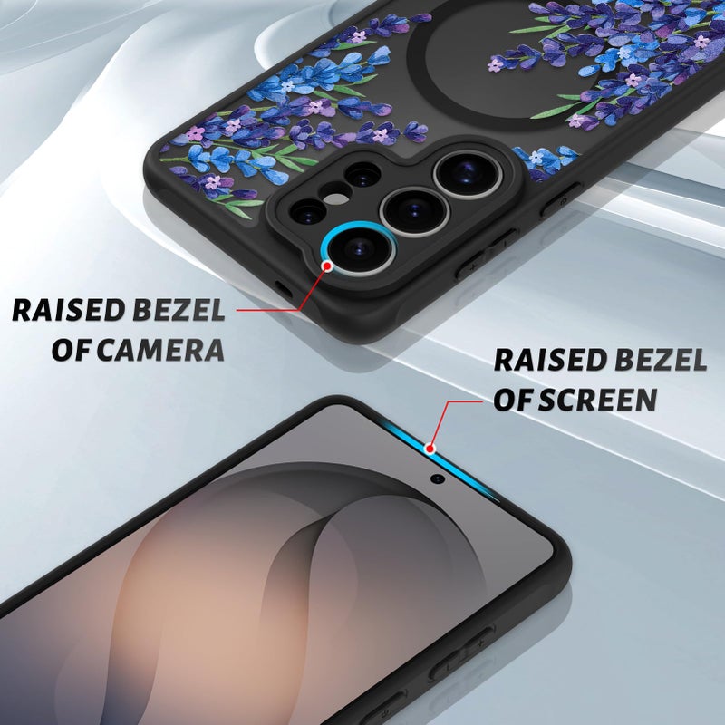 OOK Case Fit for Samsung Galaxy S26 Ultra 6.9 Inch (Wireless Charging Compatible) Purple Floral Flowers Lavender Phone Cover Soft TPU + Hard PC Anti-Scratch Shockproof Magnetic Case for Women - Image 3