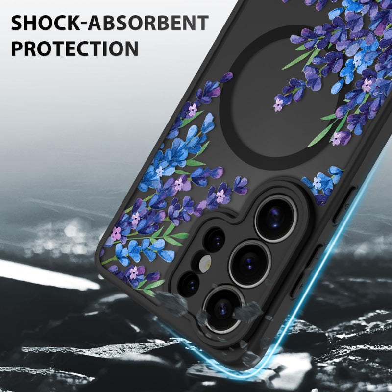 OOK Case Fit for Samsung Galaxy S26 Ultra 6.9 Inch (Wireless Charging Compatible) Purple Floral Flowers Lavender Phone Cover Soft TPU + Hard PC Anti-Scratch Shockproof Magnetic Case for Women - Image 4