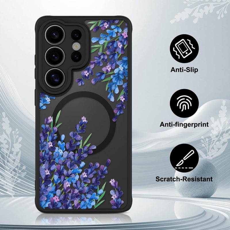 OOK Case Fit for Samsung Galaxy S26 Ultra 6.9 Inch (Wireless Charging Compatible) Purple Floral Flowers Lavender Phone Cover Soft TPU + Hard PC Anti-Scratch Shockproof Magnetic Case for Women - Image 5