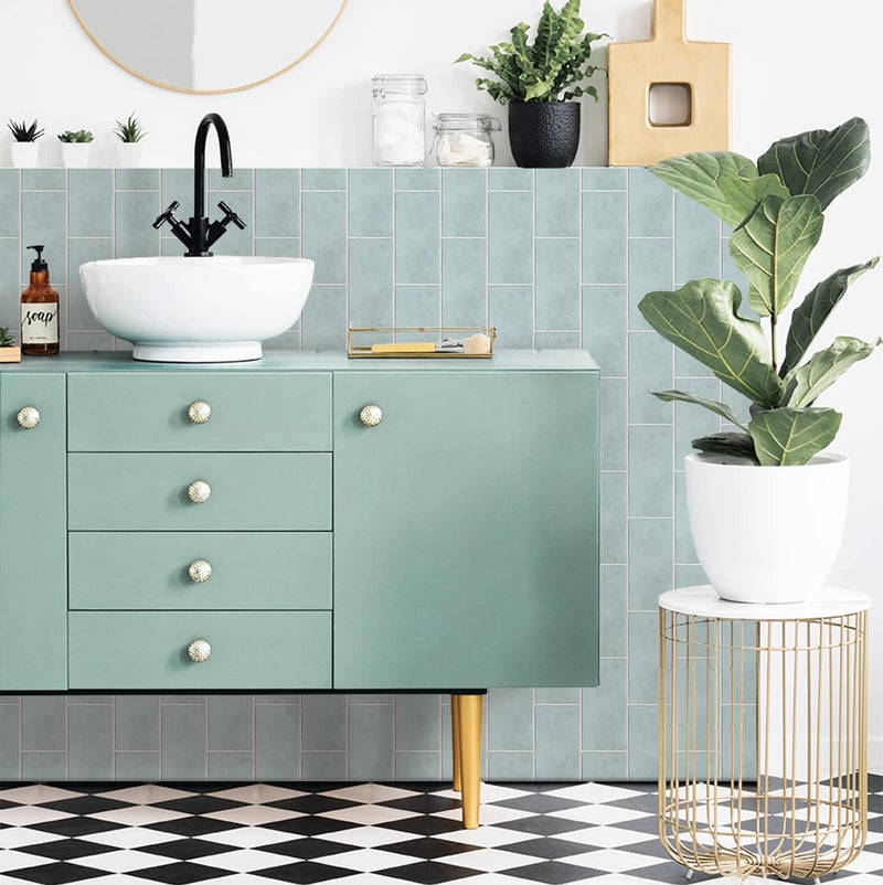 Alwayspon Vinyl Floor Wall Tile Sticker, Non-Slip Sticky Back Tile Decals for Kitchen Bathroom Self-Adhesive Peel and Stick PVC Floor Sticker DIY, Seafoam Green, 30x15cm/12x6inch, 12Pcs Set - Image 2