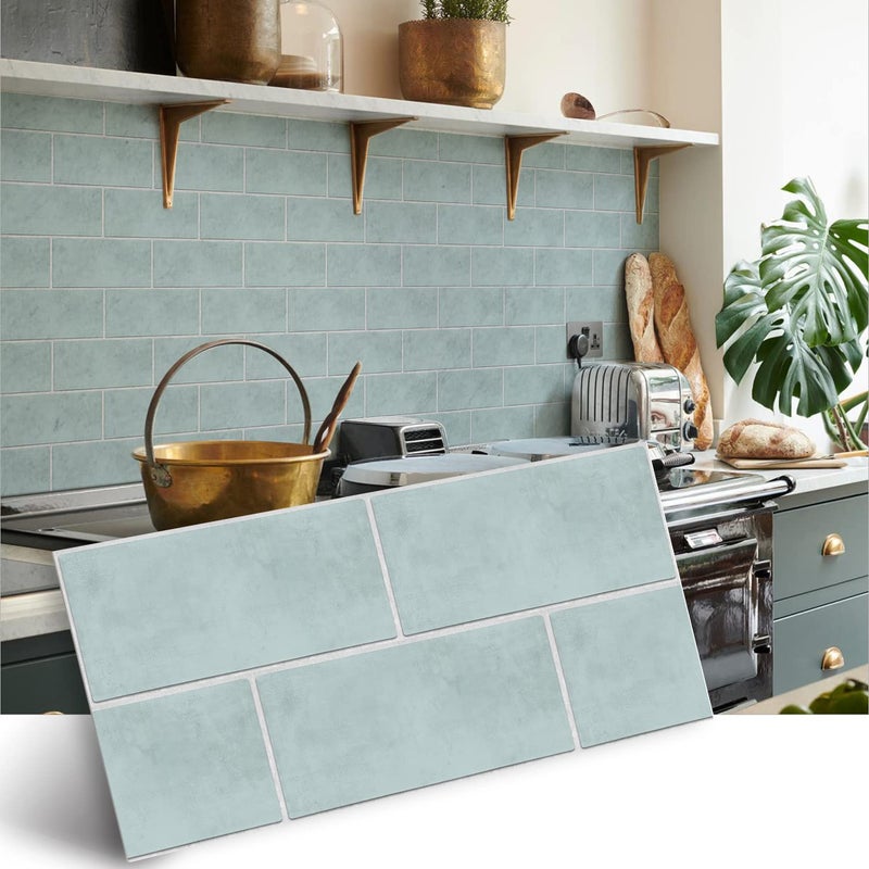 Alwayspon Vinyl Floor Wall Tile Sticker, Non-Slip Sticky Back Tile Decals for Kitchen Bathroom Self-Adhesive Peel and Stick PVC Floor Sticker DIY, Seafoam Green, 30x15cm/12x6inch, 12Pcs Set - Image 1