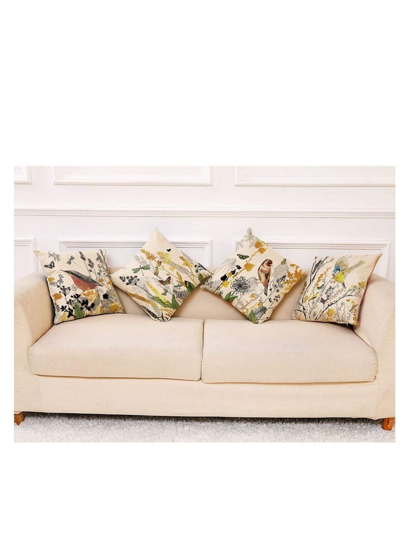 Y&D Decorative Throw Pillow Covers 18x18 inches Set of 4 Birds Butterfly and Plant Cushion 45cm x Boho Linen Square Cases for Living Room Sofa Couch Bed Pillowcases (Gold Black)  - Image 2