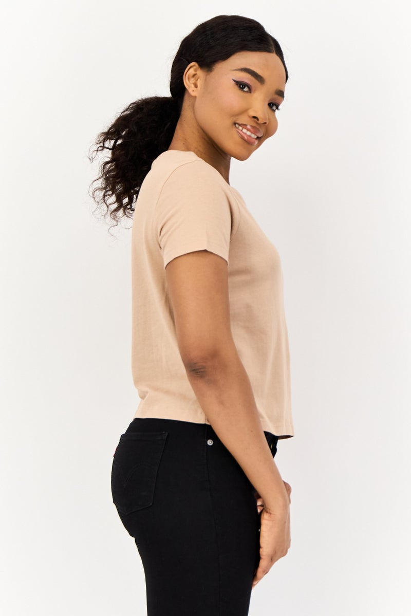 ONLY Women Crew Neck Short Sleeves Graphic Print T-Shirt, Taupe - Image 3
