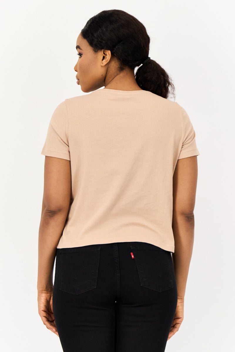 ONLY Women Crew Neck Short Sleeves Graphic Print T-Shirt, Taupe - Image 2