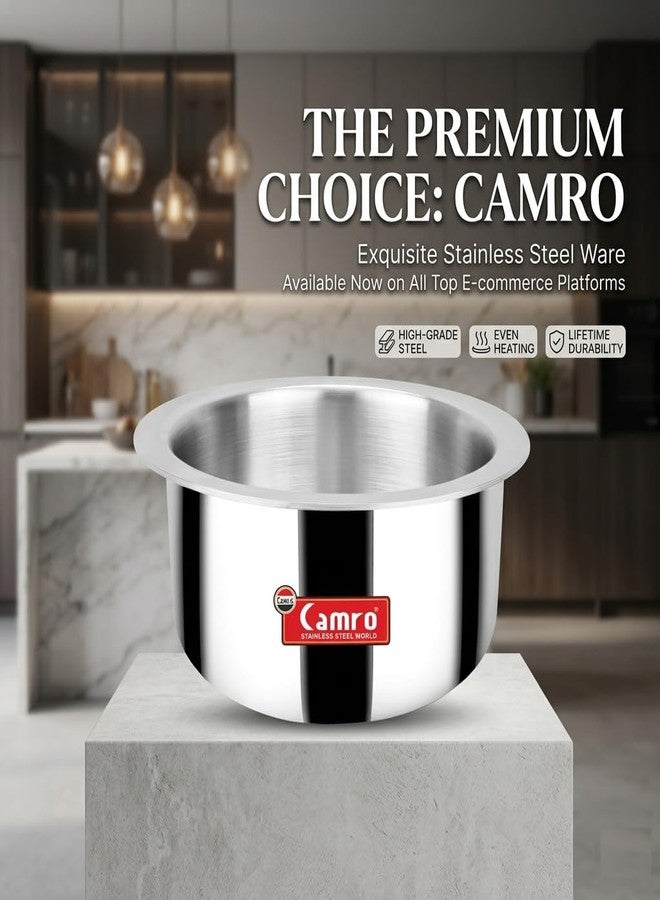 Camro Tripro Triply Artisian Patila Steel 10 Litre Stainless Steel Kitchen Tope Bhagona Cookware for Cooking Boiling Steaming with Induction Base - Image 4