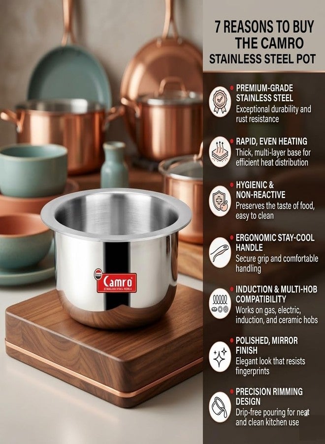 Camro Tripro Triply Artisian Patila Steel 10 Litre Stainless Steel Kitchen Tope Bhagona Cookware for Cooking Boiling Steaming with Induction Base - Image 3