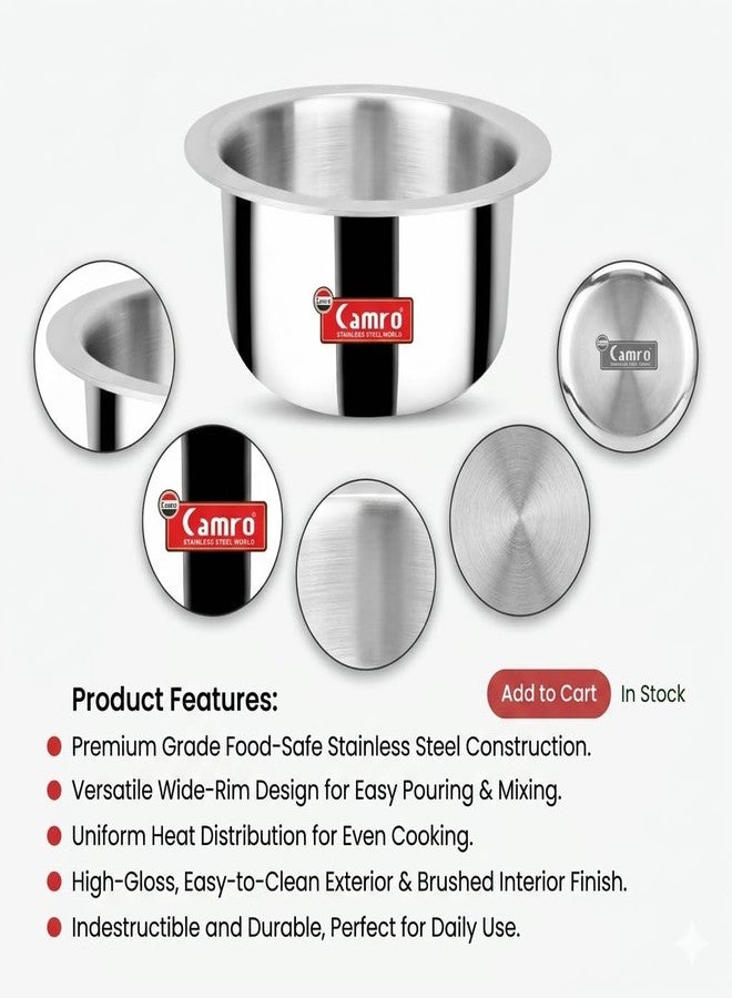 Camro Tripro Triply Artisian Patila Steel 10 Litre Stainless Steel Kitchen Tope Bhagona Cookware for Cooking Boiling Steaming with Induction Base - Image 2