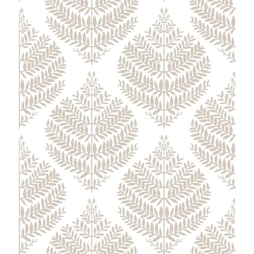 RoomMates RMK11512WP Hygge Fern Damask Taupe Peel and Stick Wallpaper Roll - Image 1
