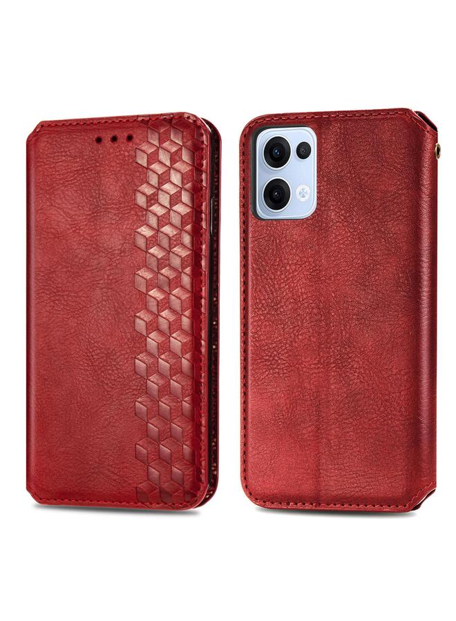 اس-توب جراب هاتف OPPO Reno13، جراب هاتف جلدي مغناطيسي مضغوط بشبكة مكعبة - Image 2