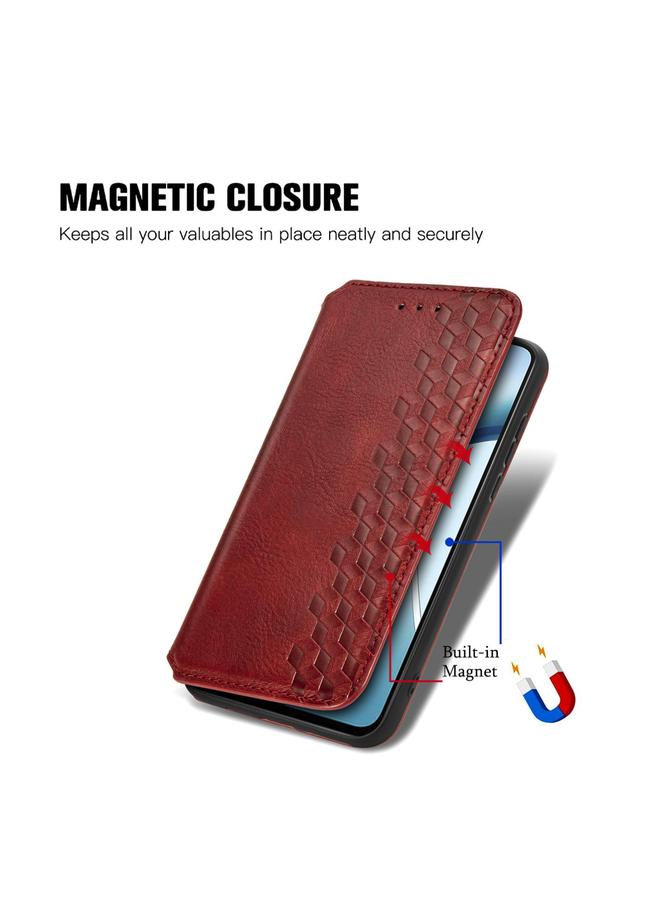 اس-توب جراب هاتف OPPO Reno13، جراب هاتف جلدي مغناطيسي مضغوط بشبكة مكعبة - Image 5