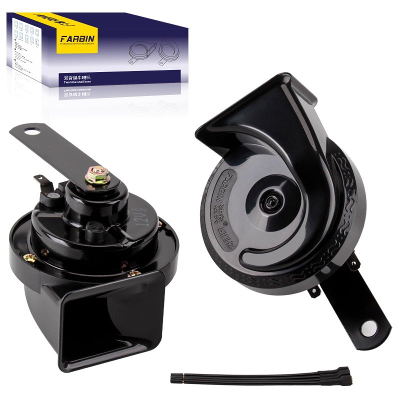 FARBIN Train Horn for Truck 12V Car Horns Loud Waterproof Auto Horn Electric Snail Horn Kit for Any 12V Vehicl (black, 12v)