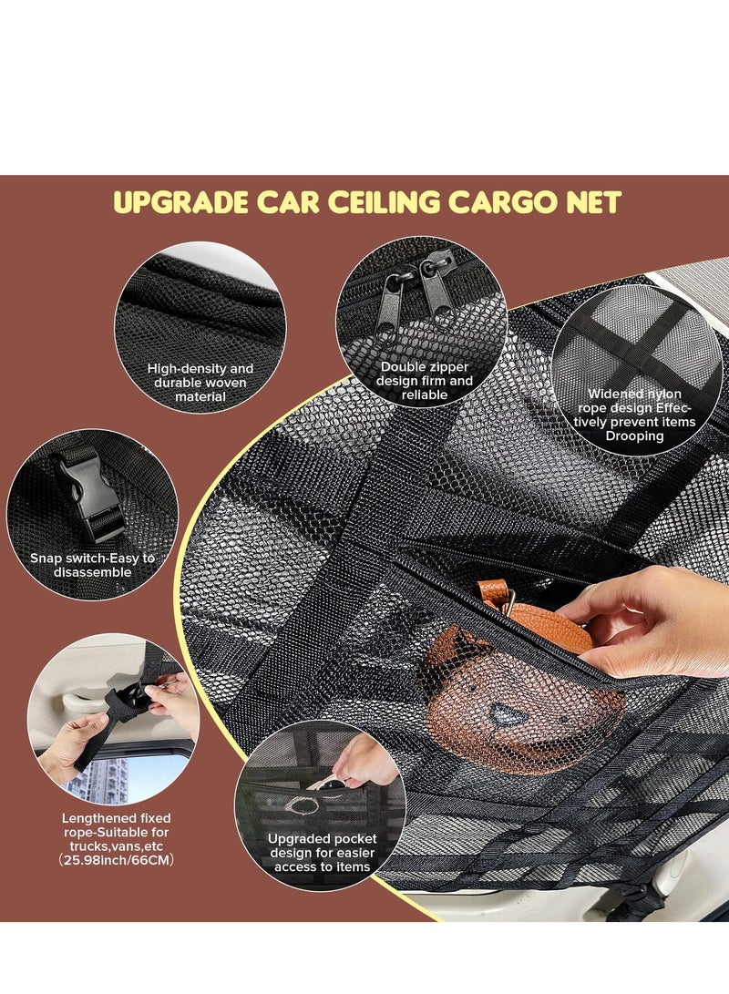 Upgrade Car Ceiling Cargo Net Pocket 31.5x21.6 Strengthen Load-Bearing and Droop Less Double-Layer Mesh Roof Storage Organizer Truck SUV Travel Long Road Trip Camping Interior Accessories - Image 3