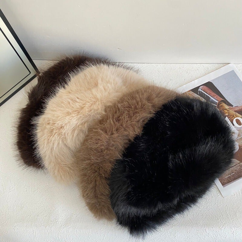 Faux Fur Hat Women Autumn Winter Ear Protection Face Slimming Bucket Hat Faux Fur - Image 3