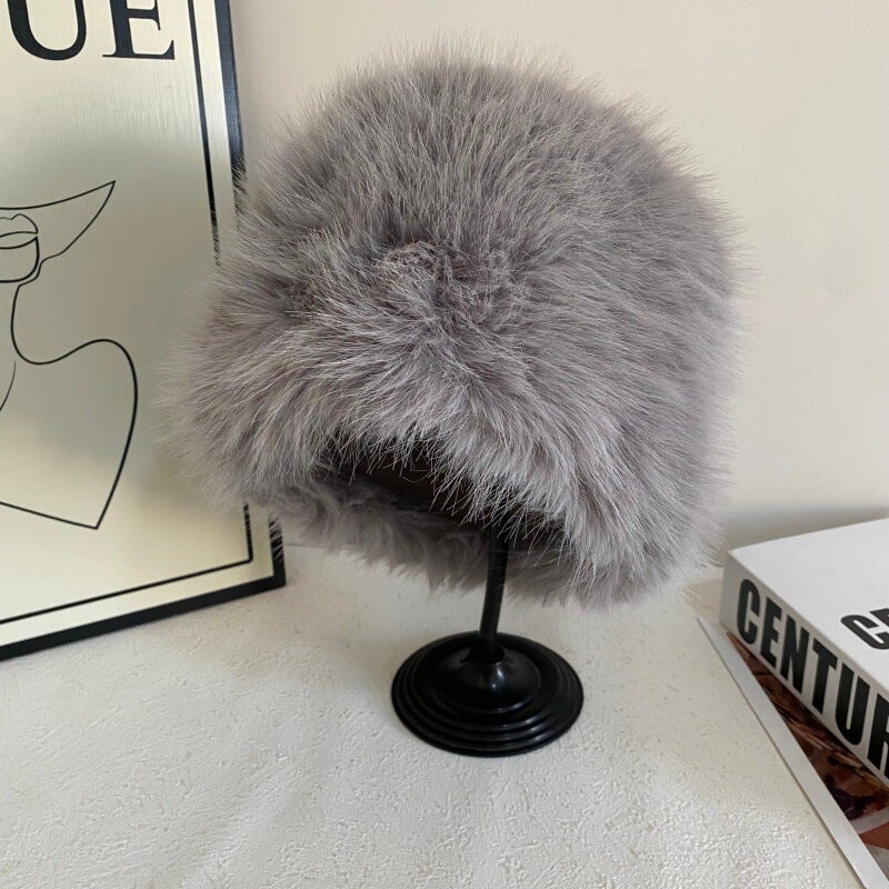 Faux Fur Hat Women Autumn Winter Ear Protection Face Slimming Bucket Hat Faux Fur - Image 4