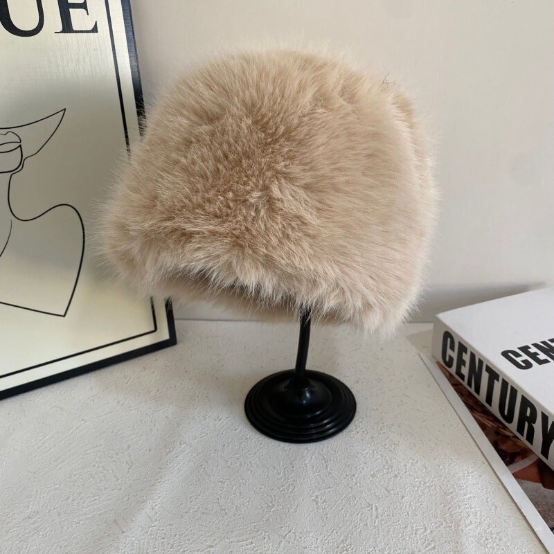 Faux Fur Hat Women Autumn Winter Ear Protection Face Slimming Bucket Hat Faux Fur - Image 1