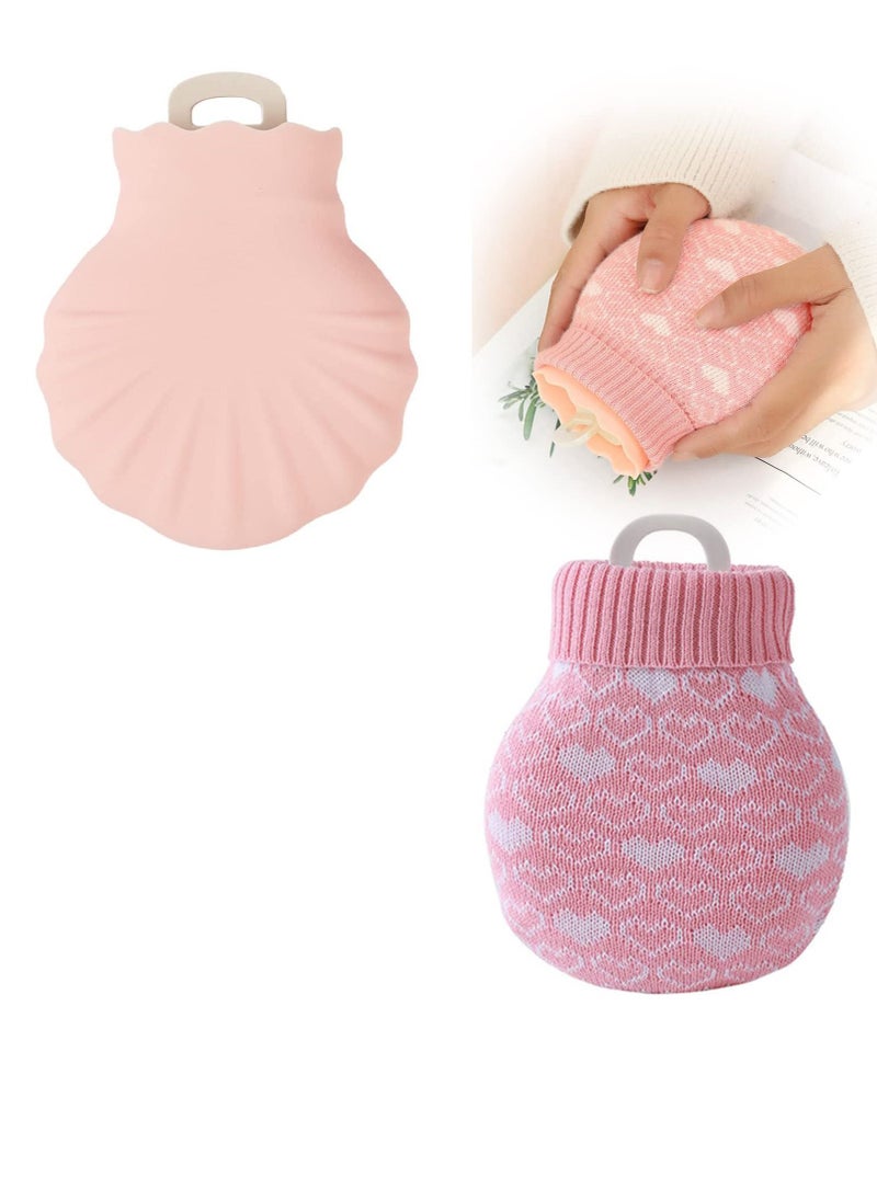 NIBEMINENT Mini Hand Warmer, Explosion Proof Shell Hot Water Bag Microwavable Silicone Bottle with Knitted Cover for Pain Relief Cold Therapy Feet Menstrual Cramps, Compress  - Image 1