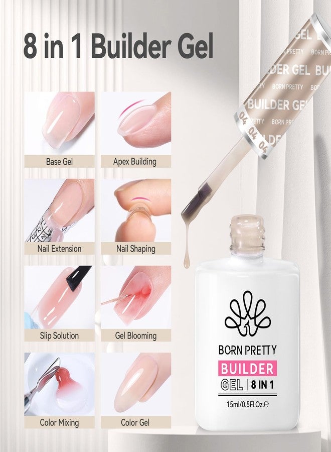 BORN PRETTY Builder Gel for Nails, 8-in-1 Extension Gel Strengthener Gel Hard Builder Nail Gel Base Top Gel, Natural Nude Gel Builder Rhinestone Nail Glue Gel in A Bottle 15ML - Image 2