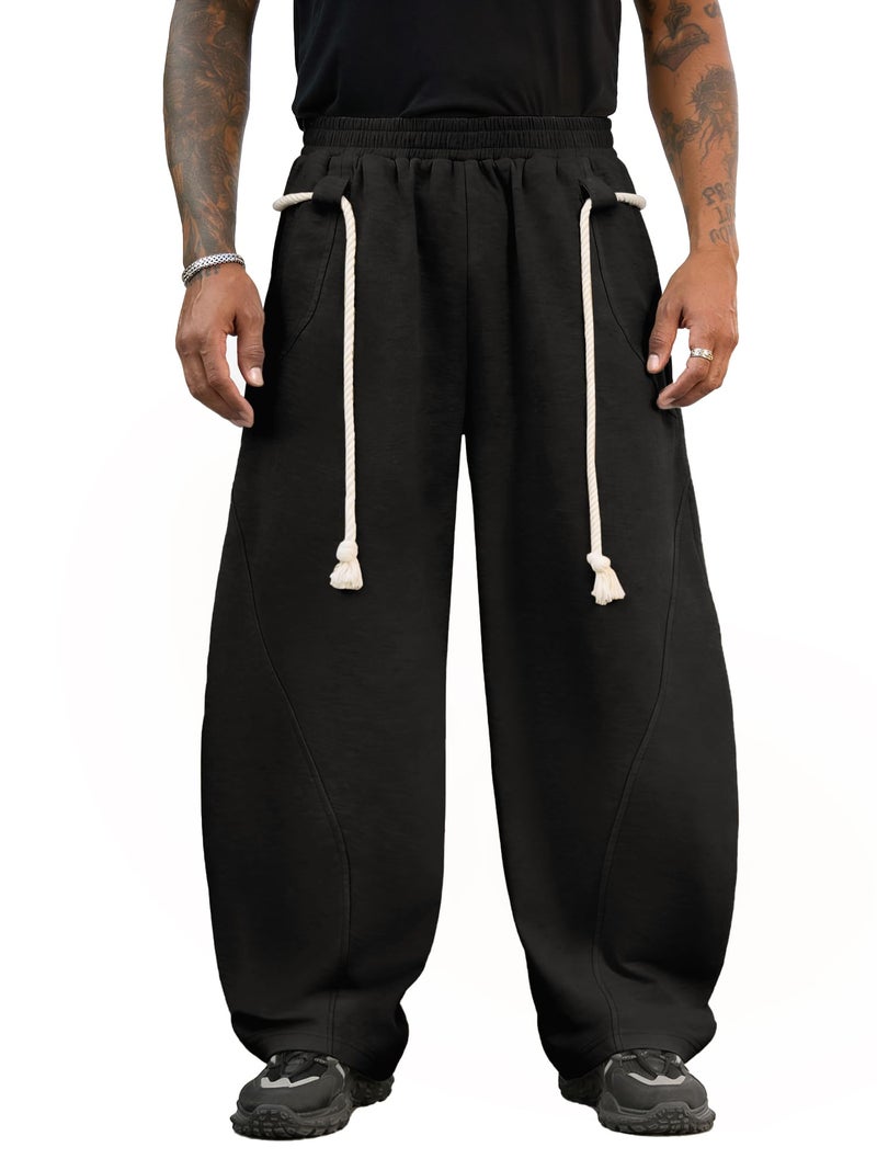 PLEPAN Men's Baggy Sweatpants Wide Leg Barrel Sweat Pants for Women Unisex Oversized Streetwear Slackes with Elastic Waist Black M - Image 1