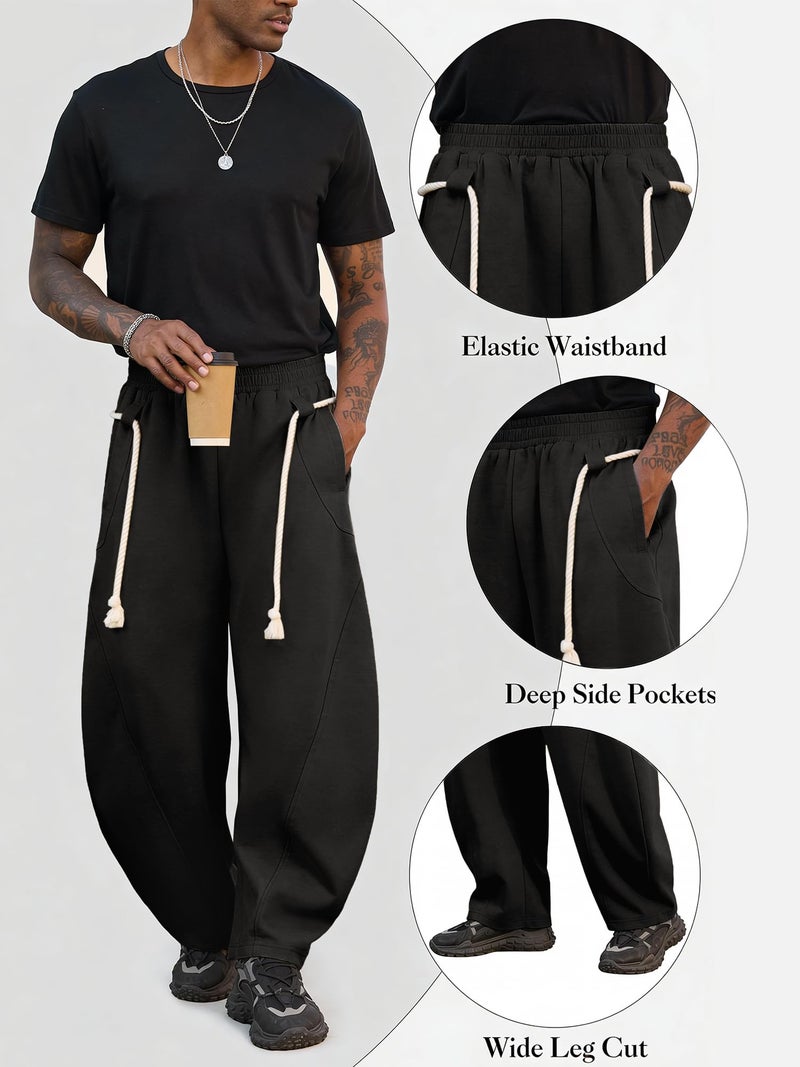 PLEPAN Men's Baggy Sweatpants Wide Leg Barrel Sweat Pants for Women Unisex Oversized Streetwear Slackes with Elastic Waist Black M - Image 4