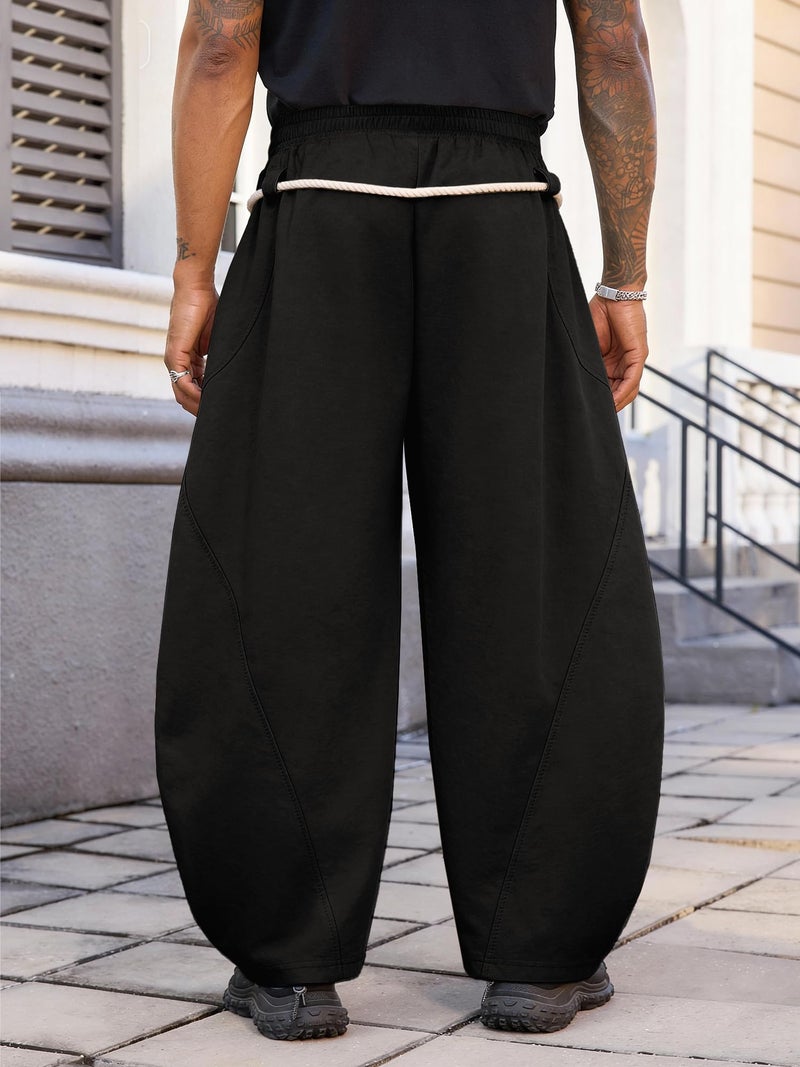 PLEPAN Men's Baggy Sweatpants Wide Leg Barrel Sweat Pants for Women Unisex Oversized Streetwear Slackes with Elastic Waist Black M - Image 2