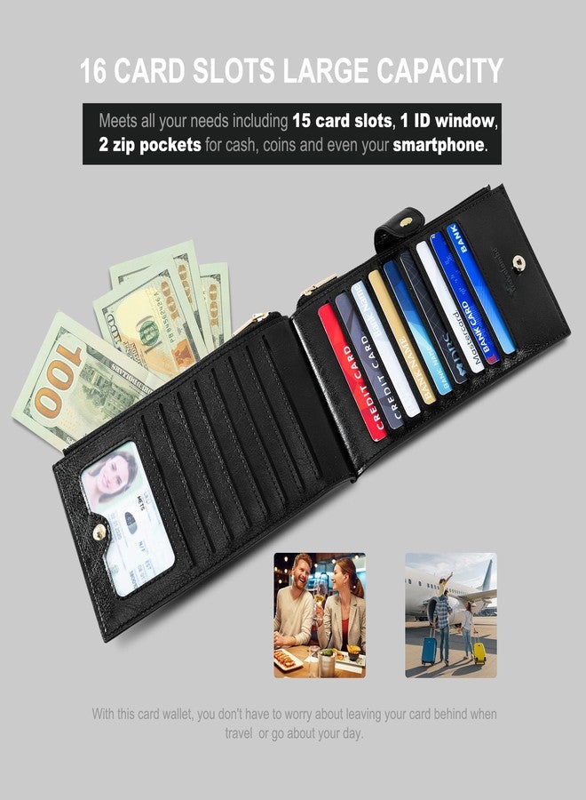 Travelambo RFID Wallet Women Large Size Bifold Multi Card Wallet Case with Zipper Pocke Credit Card Holder for Women - Image 5