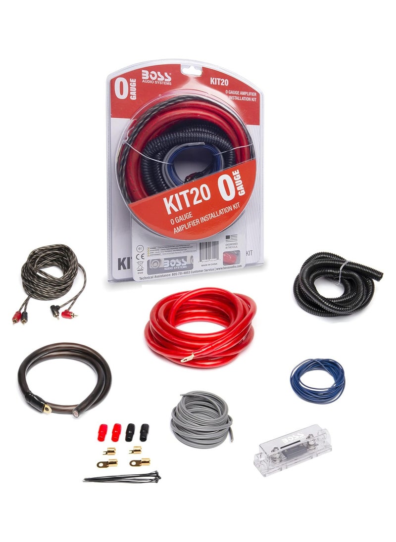 BOSS AUDIO SYSTEMS BOSS Audio Systems KIT20 0 Gauge Amplifier Installation Wiring Kit - A Car Amplifier Wiring Kit Helps You Make Connections and Brings Power To Your Radio, Subwoofers and Speakers  - Image 1