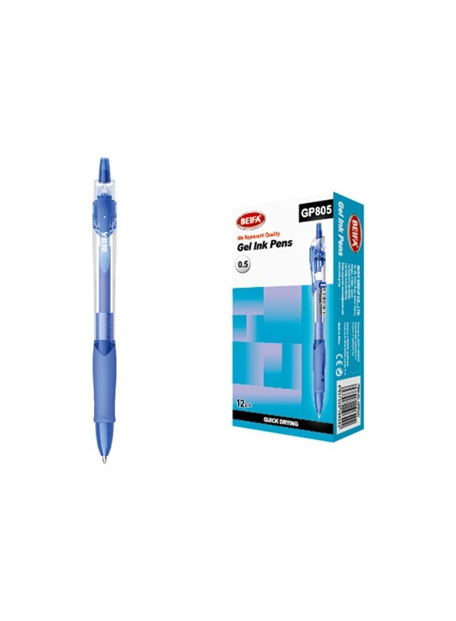 Beifa Gel Pen with Spring and Grip Quick Dry 0.5 mm blue model GP805Y-02B7
