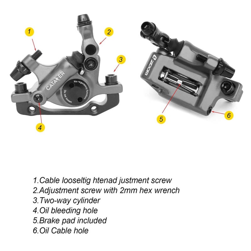 catazer MTB Road HB-100 MTB Road Line Pulling Hydraulic Disc Brake Calipers Front & Rear Mountain Bike Disc Brake E-Bike Disc Brake (1 Pair Black) - Image 3