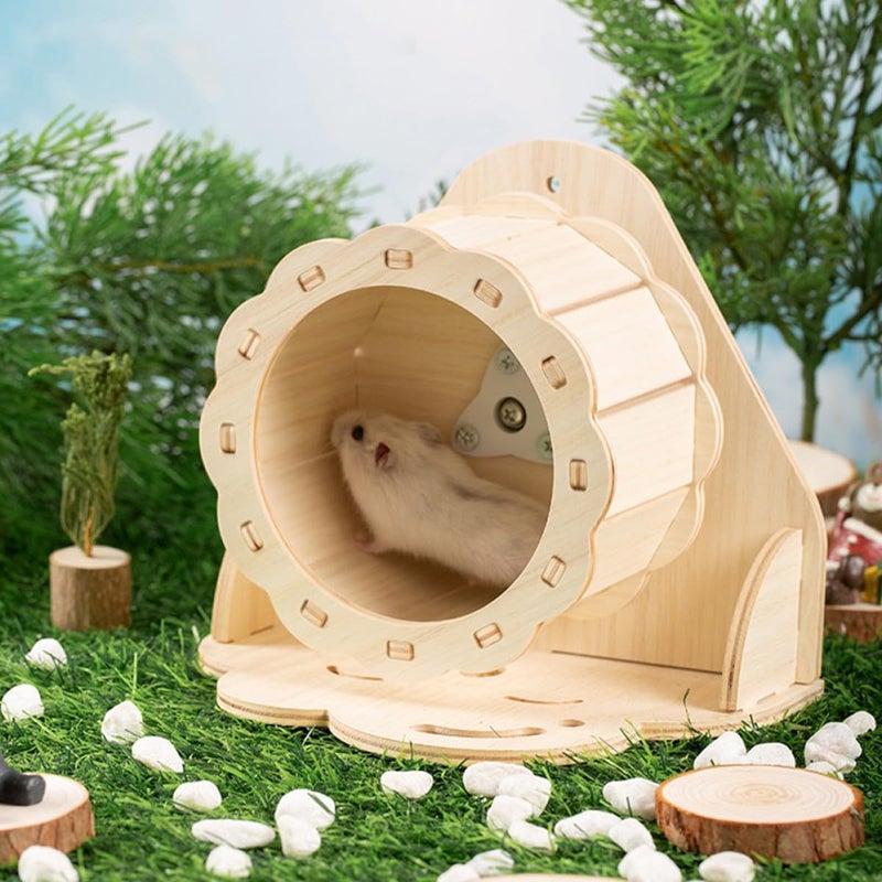 Hemobllo Wooden Sunflower Hamster Running Wheel 15cm Quiet Exercise Wheel for Small Pets Silent Rotary for Gerbils - Image 4
