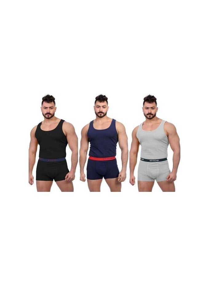 Dice 3 Piece Sleeveless underwear Set - 100% Cotton - Men's - Image 1