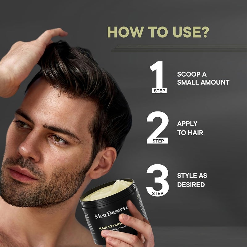 مين ديسيرف Men Deserve - كريم تصفيف الشعر (100 جم) | يوفر تثبيت متوسط وتغذية | خالٍ من البارابين والكبريتات | كريم شعر غير دهني بزيت الزيتون وزيت جوز الهند والكيراتين | كريم شعر للشعر الجاف والمجعد - Image 5