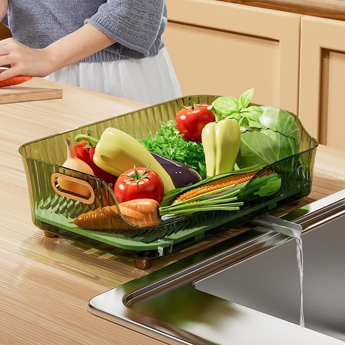 Kresal 1pc Dish Drying Rack with Handle for Kitchen Counter Sink Organization Storage Dish Rack with Drainboard and Utensil Holder Easy to Drain and Clean Kitchen Accessories - Image 1