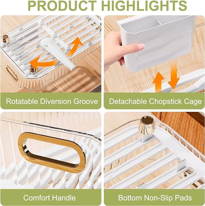Kresal 1pc Dish Drying Rack with Handle for Kitchen Counter Sink Organization Storage Dish Rack with Drainboard and Utensil Holder Easy to Drain and Clean Kitchen Accessories - Image 2