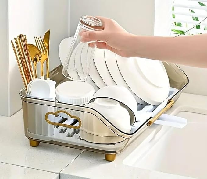 Kresal 1pc Dish Drying Rack with Handle for Kitchen Counter Sink Organization Storage Dish Rack with Drainboard and Utensil Holder Easy to Drain and Clean Kitchen Accessories - Image 3