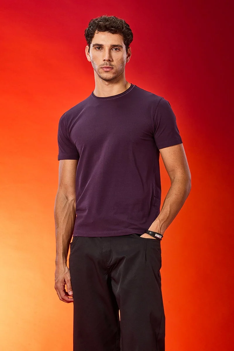 سنيتش تيشيرت بنفسجي بحافة خام