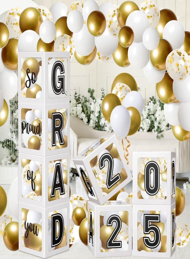 Labrostar Graduation Decorations Class of 2025 Graduation Party Decorations Set of 4 Graduation Boxes with 144pcs Balloons Arch Garland Kit Party Supplies for Any Grades White - Image 1