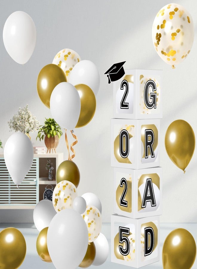 Labrostar Graduation Decorations Class of 2025 Graduation Party Decorations Set of 4 Graduation Boxes with 144pcs Balloons Arch Garland Kit Party Supplies for Any Grades White - Image 2