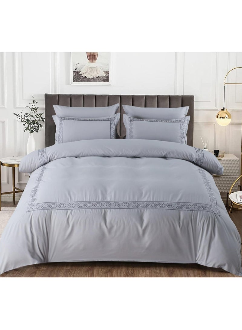 Comfy Comfy 6pc Embroidered Premium Quality Pure Cotton King Size Grey Comforter Set 