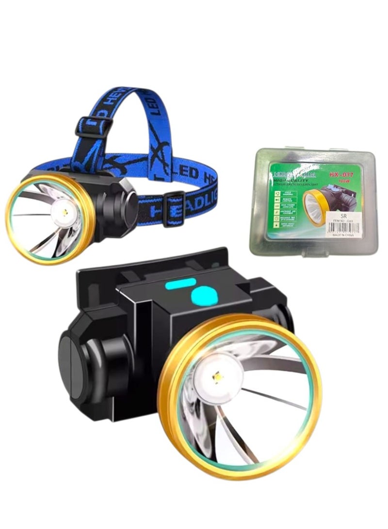 Portable Rechargeable LED Flashlights, Powerful Head-Mounted Flashlight Waterproof Outdoor