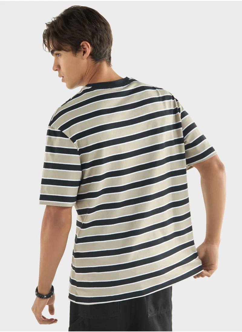 فاف Starter Striped Crew Neck T-shirt with Short Sleev