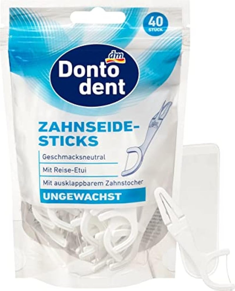 Dontodent Dental Floss Sticks Duo Function: Dental Floss Stick and fold-Out Toothpick ,40 Pieces - Image 3