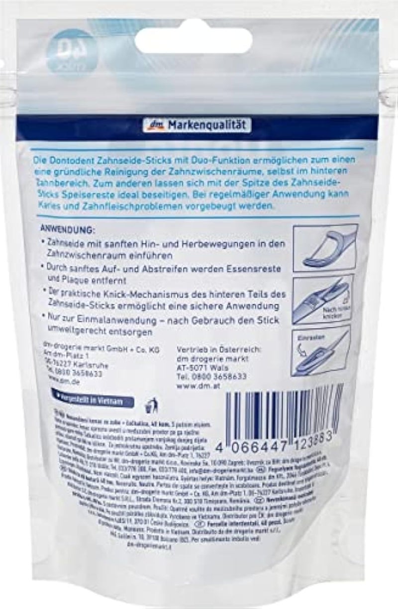Dontodent Dental Floss Sticks Duo Function: Dental Floss Stick and fold-Out Toothpick ,40 Pieces - Image 4
