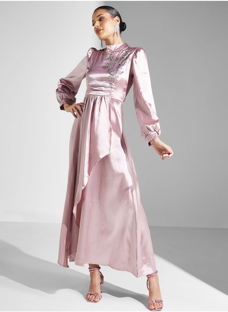 Khizana - Embroidered Detail Shimmer Dress - Image 1