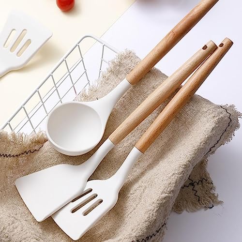 NowExp Silicone Spatula Set for Kitchen with Wooden Handle | Non-Stick Silicon Cooking Utensils Set | Spatula Cooking Tools | BPA Free | Kitchen Set - Image 4